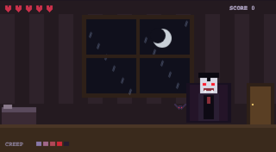 The Dracula boss fight under a storm window